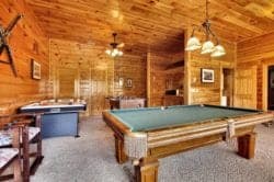 game room in a cabin